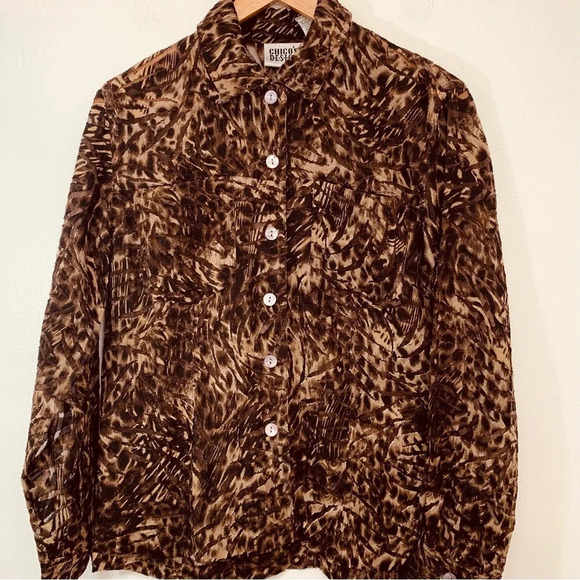 Chicos 0 Blouse Size Small /4   Brown Animal Print Button Front - Picture 1 of 12
